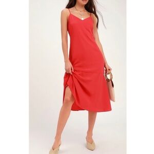 NWT Lulus Lovely Lilies Red Midi Dress